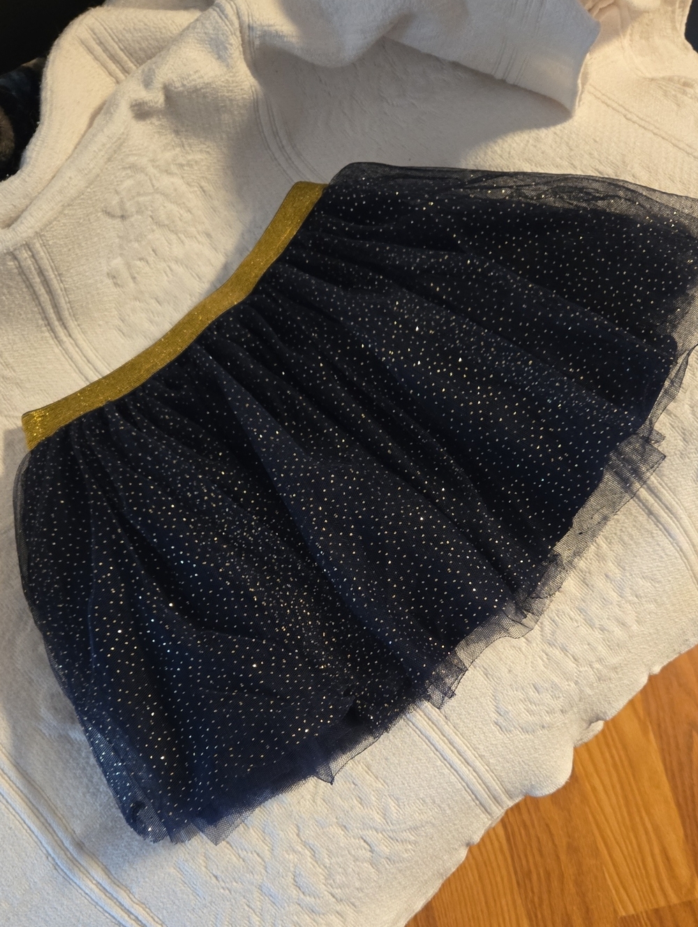 Btween Navy Glitter Tulle Skirt with Gold Waistband